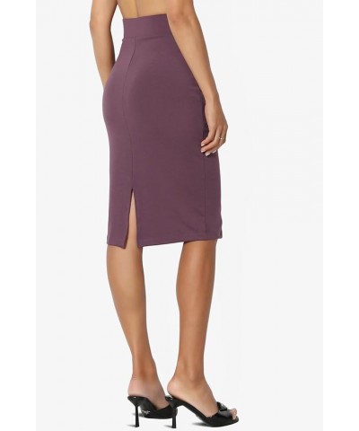 Women's Versatile Elastic High Waist Soft Knit Bodycon Pencil Knee Midi Skirt Soft Dusty Plum $10.50 Skirts