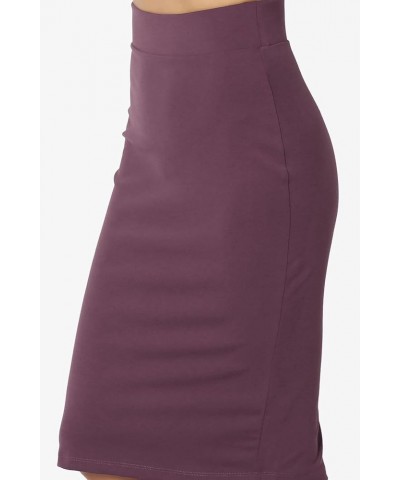 Women's Versatile Elastic High Waist Soft Knit Bodycon Pencil Knee Midi Skirt Soft Dusty Plum $10.50 Skirts