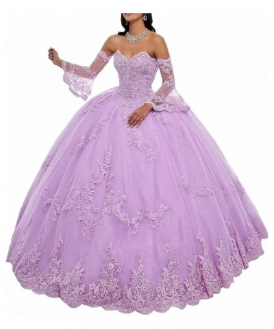 Tulle Quinceanera Dresses Laces Applique Ball Gown with Sleeve Sweetheart Prom Dress Sweet 16 Dress Sky Blue $45.15 Dresses