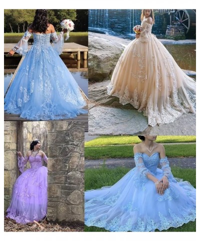 Tulle Quinceanera Dresses Laces Applique Ball Gown with Sleeve Sweetheart Prom Dress Sweet 16 Dress Sky Blue $45.15 Dresses