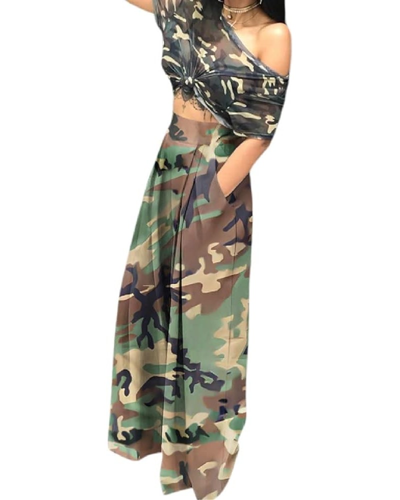 Wide Leg Pants for Women, Palazzo Pants for Women, Womens Casual Lounge Work Business High Waisted Flowy Pants Palazzo Camo G...