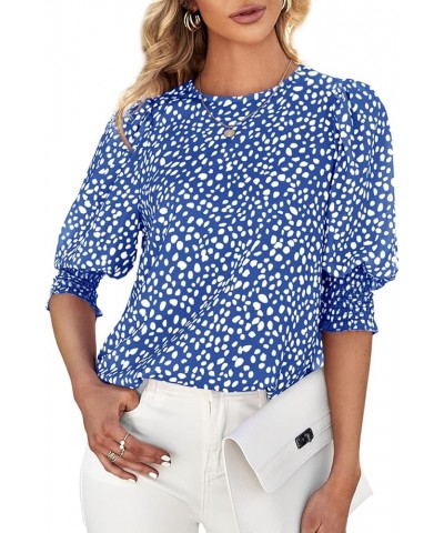 Women's Polka Dot 3/4 Sleeve Blouse Tops Ladies Casual Office Work Crew Neck T-Shirt Blue $15.29 Blouses