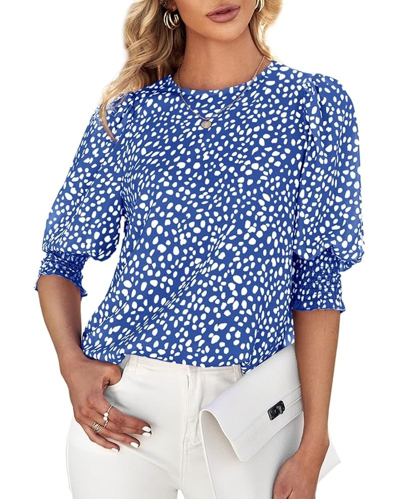 Women's Polka Dot 3/4 Sleeve Blouse Tops Ladies Casual Office Work Crew Neck T-Shirt Blue $15.29 Blouses