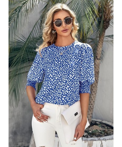 Women's Polka Dot 3/4 Sleeve Blouse Tops Ladies Casual Office Work Crew Neck T-Shirt Blue $15.29 Blouses