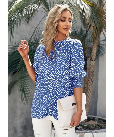 Women's Polka Dot 3/4 Sleeve Blouse Tops Ladies Casual Office Work Crew Neck T-Shirt Blue $15.29 Blouses