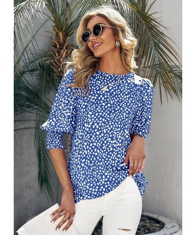 Women's Polka Dot 3/4 Sleeve Blouse Tops Ladies Casual Office Work Crew Neck T-Shirt Blue $15.29 Blouses