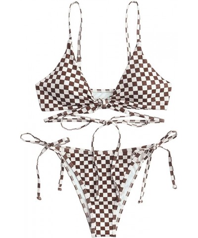 Women Tie Front Bikini Set Ribbed High Cut Two Piece Swimsuit Bathing Suit 1-coffee $11.39 Swimsuits