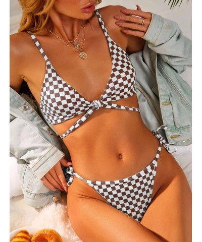 Women Tie Front Bikini Set Ribbed High Cut Two Piece Swimsuit Bathing Suit 1-coffee $11.39 Swimsuits