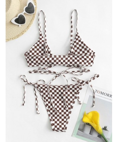 Women Tie Front Bikini Set Ribbed High Cut Two Piece Swimsuit Bathing Suit 1-coffee $11.39 Swimsuits