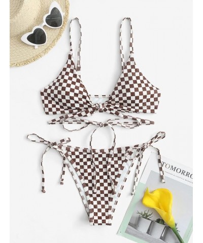 Women Tie Front Bikini Set Ribbed High Cut Two Piece Swimsuit Bathing Suit 1-coffee $11.39 Swimsuits