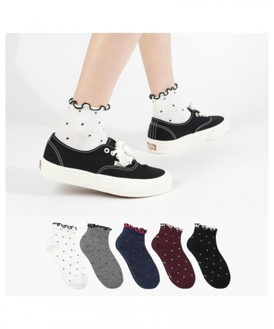 Women Ankle Socks | 5-6 Pairs Ruffle Heart Frill Polka Dots Design Novelty Emoji Print | Korean Daily Cotton Socks | US 6-8 R...