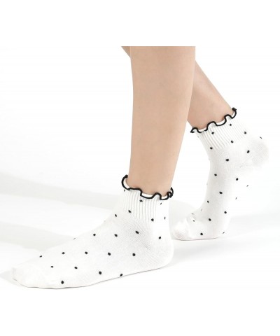 Women Ankle Socks | 5-6 Pairs Ruffle Heart Frill Polka Dots Design Novelty Emoji Print | Korean Daily Cotton Socks | US 6-8 R...