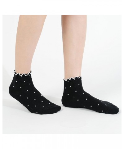 Women Ankle Socks | 5-6 Pairs Ruffle Heart Frill Polka Dots Design Novelty Emoji Print | Korean Daily Cotton Socks | US 6-8 R...