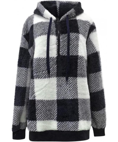 Fleece Hoodies For Women 2023 Fashion Fuzzy Warm Cozy Sherpa Oversized Sweatshirt 1/4 Zip Plaid Pullover Jacket Tops 01✡black...