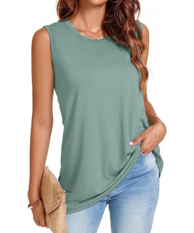 Womens Tank Tops Summer Casual Crew Neck Sleeveless Top Loose Fit Basic Tunic Shirts Green $10.54 Tanks