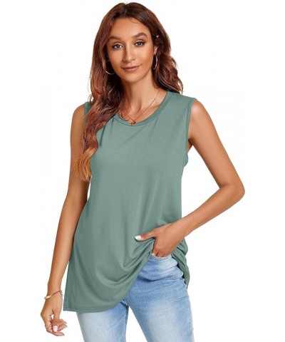 Womens Tank Tops Summer Casual Crew Neck Sleeveless Top Loose Fit Basic Tunic Shirts Green $10.54 Tanks