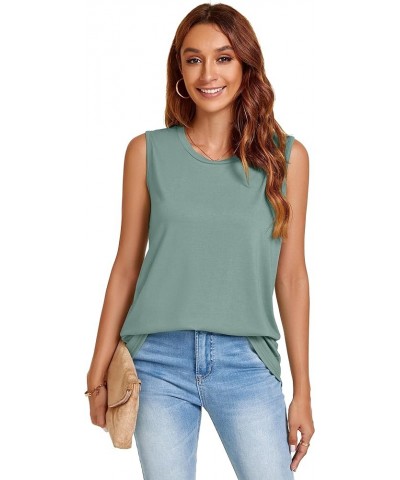 Womens Tank Tops Summer Casual Crew Neck Sleeveless Top Loose Fit Basic Tunic Shirts Green $10.54 Tanks