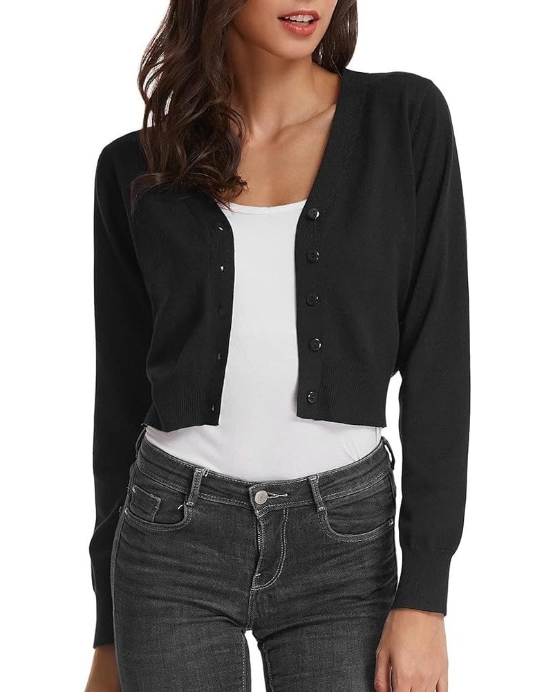 Women's Open Front Knit Cropped Bolero Shrug Cardigan Sweater Long Sleeve (S-4XL) Black $22.22 Sweaters