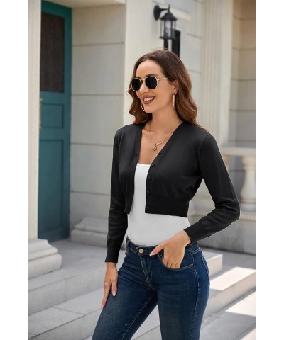 Women's Open Front Knit Cropped Bolero Shrug Cardigan Sweater Long Sleeve (S-4XL) Black $22.22 Sweaters