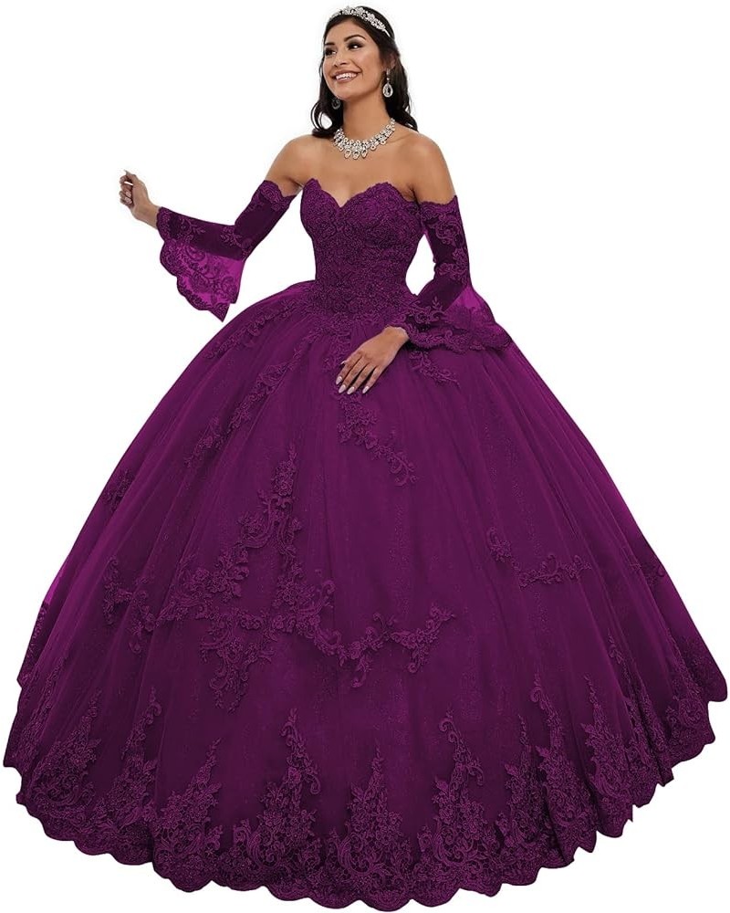 Long Sleeve Quinceanera Dresses Puffy Tulle Ball Gown Prom Dress Sweet 15 16 Dresses Plum $63.00 Dresses