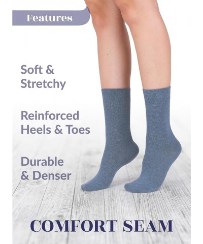 Women's Cotton Crew Socks, Plain Color, Regular Fit, Soft Casual Socks for Trouser, Shoe Size 6 to 12, 4 Pairs 39- Indigo Blu...