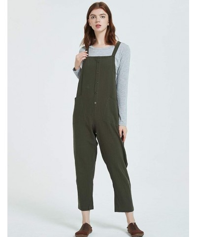 Women's Baggy Loose Cotton Linen Bib Overalls Jumpsuits Army Green $11.79 Overalls