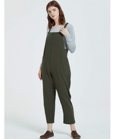 Women's Baggy Loose Cotton Linen Bib Overalls Jumpsuits Army Green $11.79 Overalls