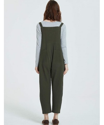 Women's Baggy Loose Cotton Linen Bib Overalls Jumpsuits Army Green $11.79 Overalls