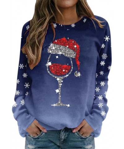 Ugly Christmas Sweater for Women Long Sleeve Crewneck Tops Oversized Funny Graphic Pullovers Xmas Vacation Sweatshirts 01-blu...