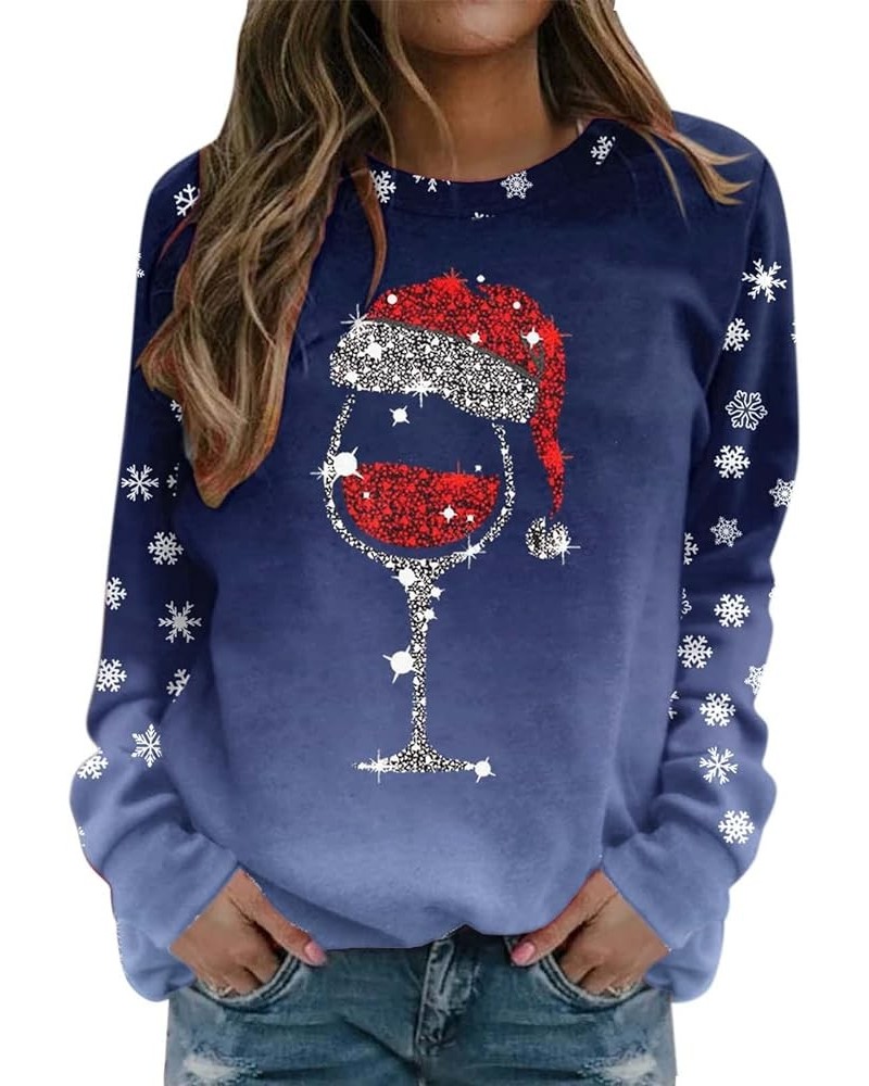 Ugly Christmas Sweater for Women Long Sleeve Crewneck Tops Oversized Funny Graphic Pullovers Xmas Vacation Sweatshirts 01-blu...