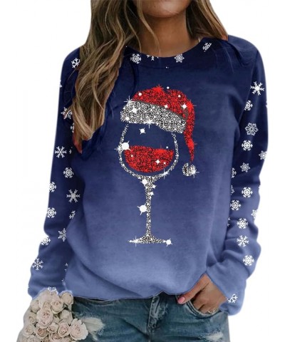 Ugly Christmas Sweater for Women Long Sleeve Crewneck Tops Oversized Funny Graphic Pullovers Xmas Vacation Sweatshirts 01-blu...