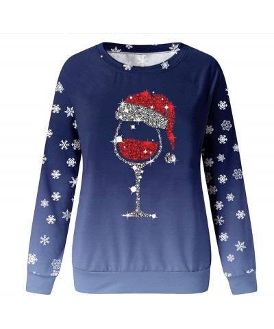 Ugly Christmas Sweater for Women Long Sleeve Crewneck Tops Oversized Funny Graphic Pullovers Xmas Vacation Sweatshirts 01-blu...