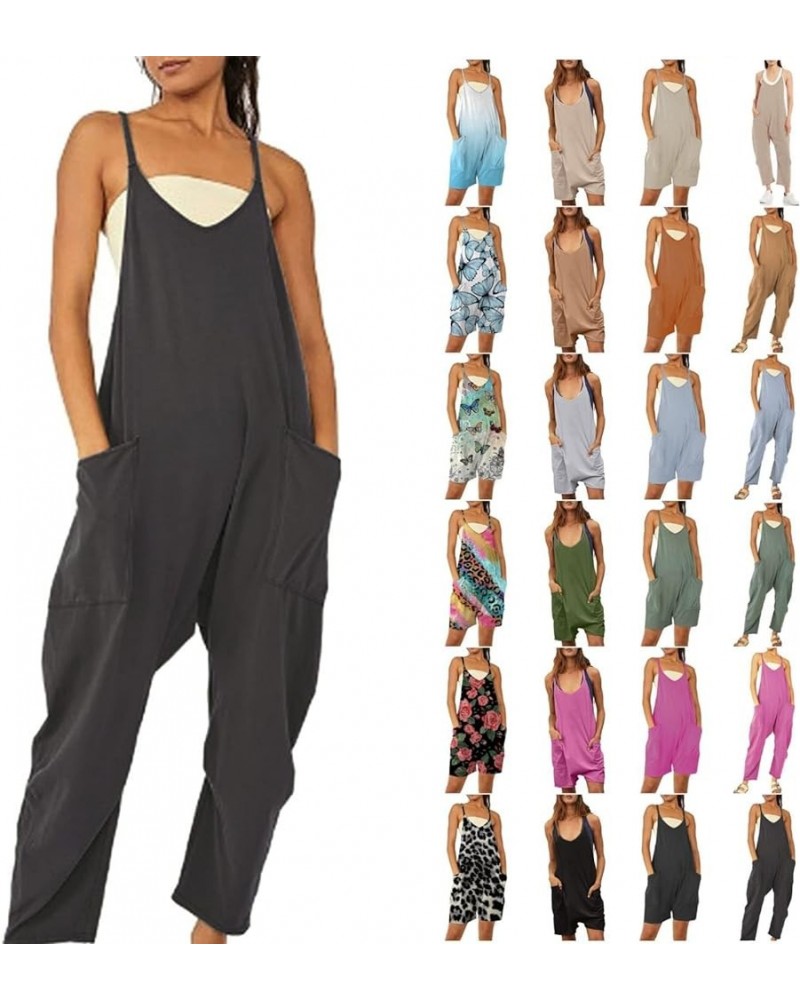 Womens Rompers Casual Loose Bib Overalls Sleeveless Adjustable Spaghetti Strap Long/Short Pant Jumpsuits with Pockets A Black...