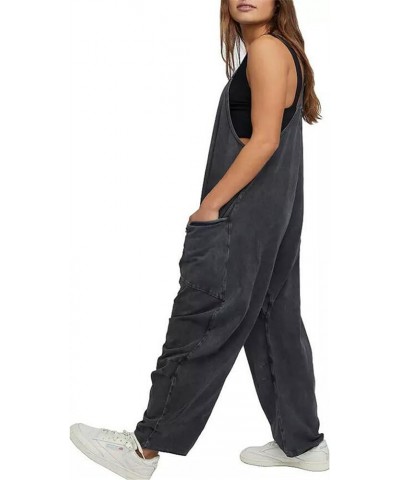 Womens Rompers Casual Loose Bib Overalls Sleeveless Adjustable Spaghetti Strap Long/Short Pant Jumpsuits with Pockets A Black...