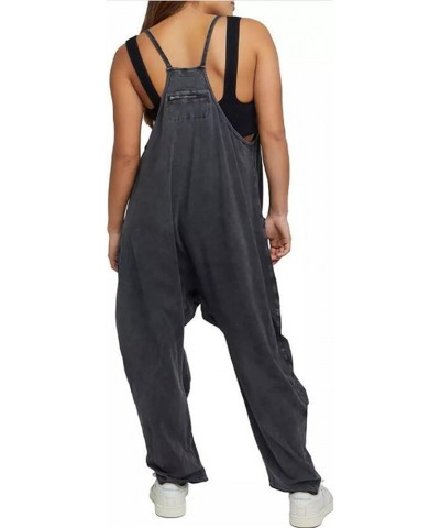 Womens Rompers Casual Loose Bib Overalls Sleeveless Adjustable Spaghetti Strap Long/Short Pant Jumpsuits with Pockets A Black...