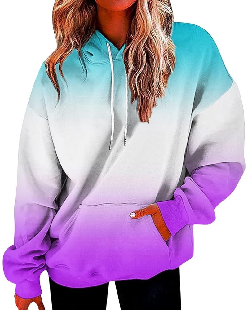 Womens Plus Size Hoodies Tops Casual Long Sleeve Drawstring Loose Hooded Pullover Sweatshirt with Pocket 2-sky Blue $14.24 Ho...