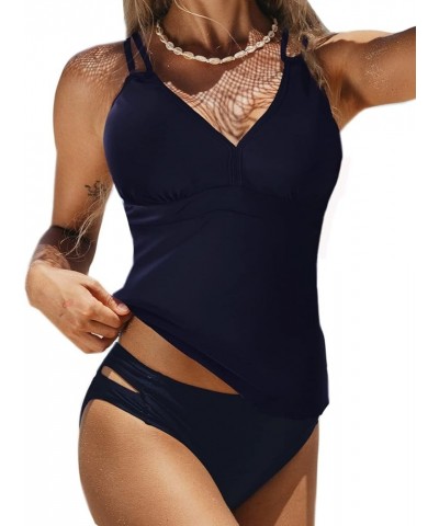 Tankini Bathing Suits for Women Two Pieces Tummy Control Swimsuit Plus Size Swimwear V Neck Swim Top Navy $13.24 Swimsuits