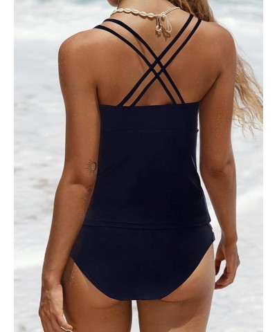 Tankini Bathing Suits for Women Two Pieces Tummy Control Swimsuit Plus Size Swimwear V Neck Swim Top Navy $13.24 Swimsuits