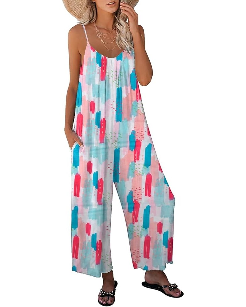 Womens Casual Loose Sleeveless Bohemian Beach Jumpsuits Spaghetti Strap Wide Leg Rompers with Pockets Z-r2050-no Stretch $11....