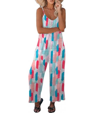 Womens Casual Loose Sleeveless Bohemian Beach Jumpsuits Spaghetti Strap Wide Leg Rompers with Pockets Z-r2050-no Stretch $11....