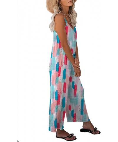 Womens Casual Loose Sleeveless Bohemian Beach Jumpsuits Spaghetti Strap Wide Leg Rompers with Pockets Z-r2050-no Stretch $11....