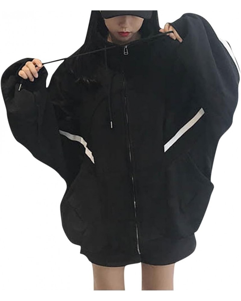 Womens Zip Up Hoodie Oversized Plus Size Cute Aesthetic Y2K Hoodies Teen Girls Casual Baggy Sweatshirt Black $13.76 Hoodies &...