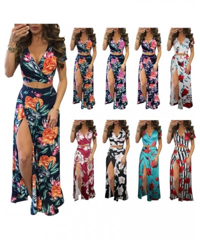 Women's Summer 2 Piece Outfits Sleeveless Ruffle Crop Top High Waist Maxi Long Skirt Set 03white Red1 $16.80 Suits