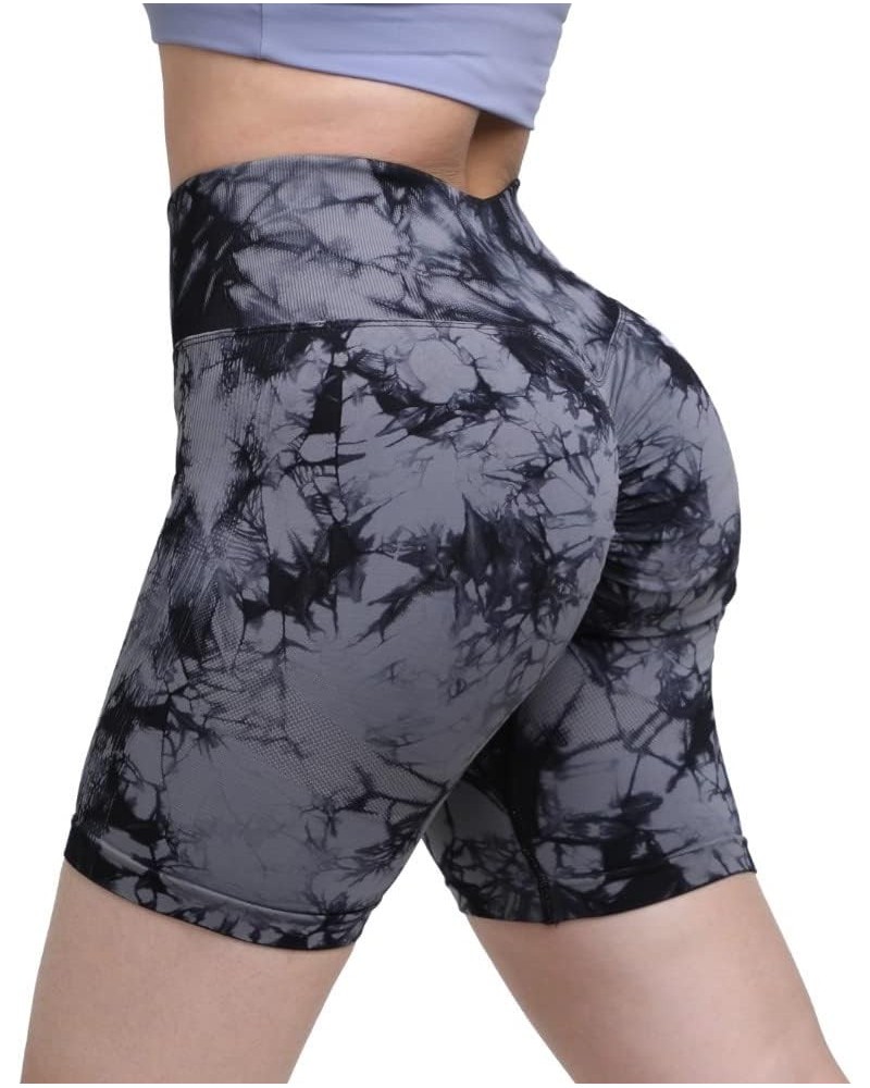 Workout Shorts for Women High Waisted Seamless Scrunch Shorts Gym Yoga Running Biker Shorts Tie Dye Black $11.24 Activewear