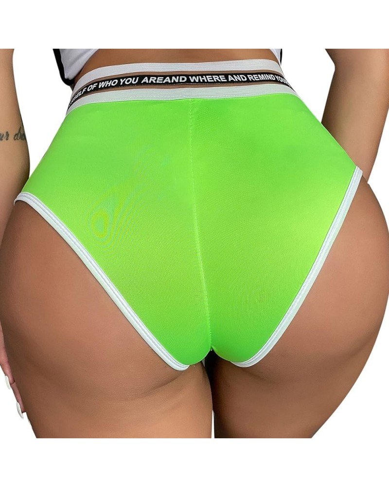 Womens Yoga Booty Shorts Sexy Printed Dance Sport Workout Hot Pants Plus Size Lounge Wear Briefs Fluorescent Green $10.02 Shorts