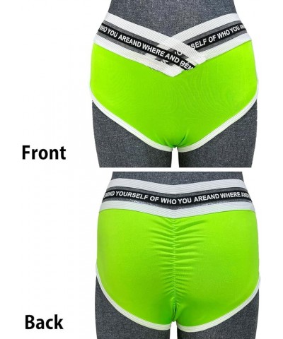 Womens Yoga Booty Shorts Sexy Printed Dance Sport Workout Hot Pants Plus Size Lounge Wear Briefs Fluorescent Green $10.02 Shorts