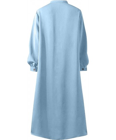 Muslim Dresses for Women Long Retro Hooded Long Sleeve Solid Color Round Neck Maxi Dresses 1-sky Blue $13.72 Dresses