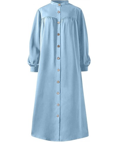 Muslim Dresses for Women Long Retro Hooded Long Sleeve Solid Color Round Neck Maxi Dresses 1-sky Blue $13.72 Dresses