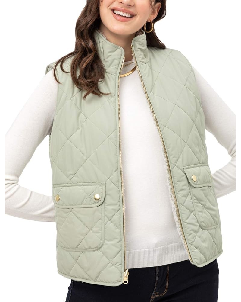 Women’s Quilted Vest – Reversible Lightweight Sleeveless Full Zip Up Faux Fur Lining Gilet Jacket with Pockets Moss $22.17 Vests