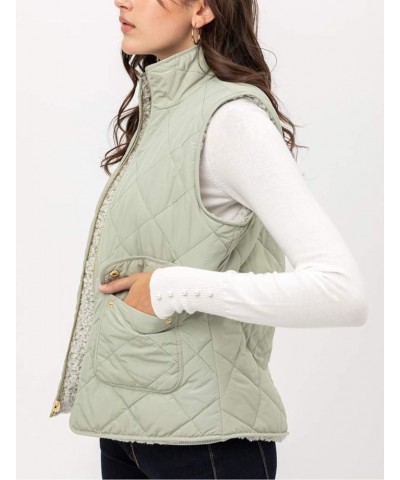 Women’s Quilted Vest – Reversible Lightweight Sleeveless Full Zip Up Faux Fur Lining Gilet Jacket with Pockets Moss $22.17 Vests